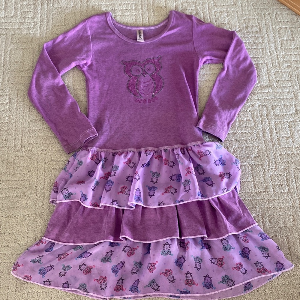 Owl purple dress. Mignone brand, size 8, but fits size 10.